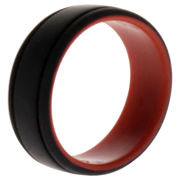 Silicone Wedding 2Layer Lines Ring - Red-Black by ROQ for Men - 15 mm Ring - Picture 2 of 2